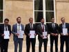 נציגי החברות Airbus Defence and Space, Thales, MBDA Deutschland, Safran Electronics & Defense ו־Destinus לאחר חתימת מכתב הכוונות להקמת קונסורציום Bliksem EXO בפריז. צילום: באדיבות Thales.